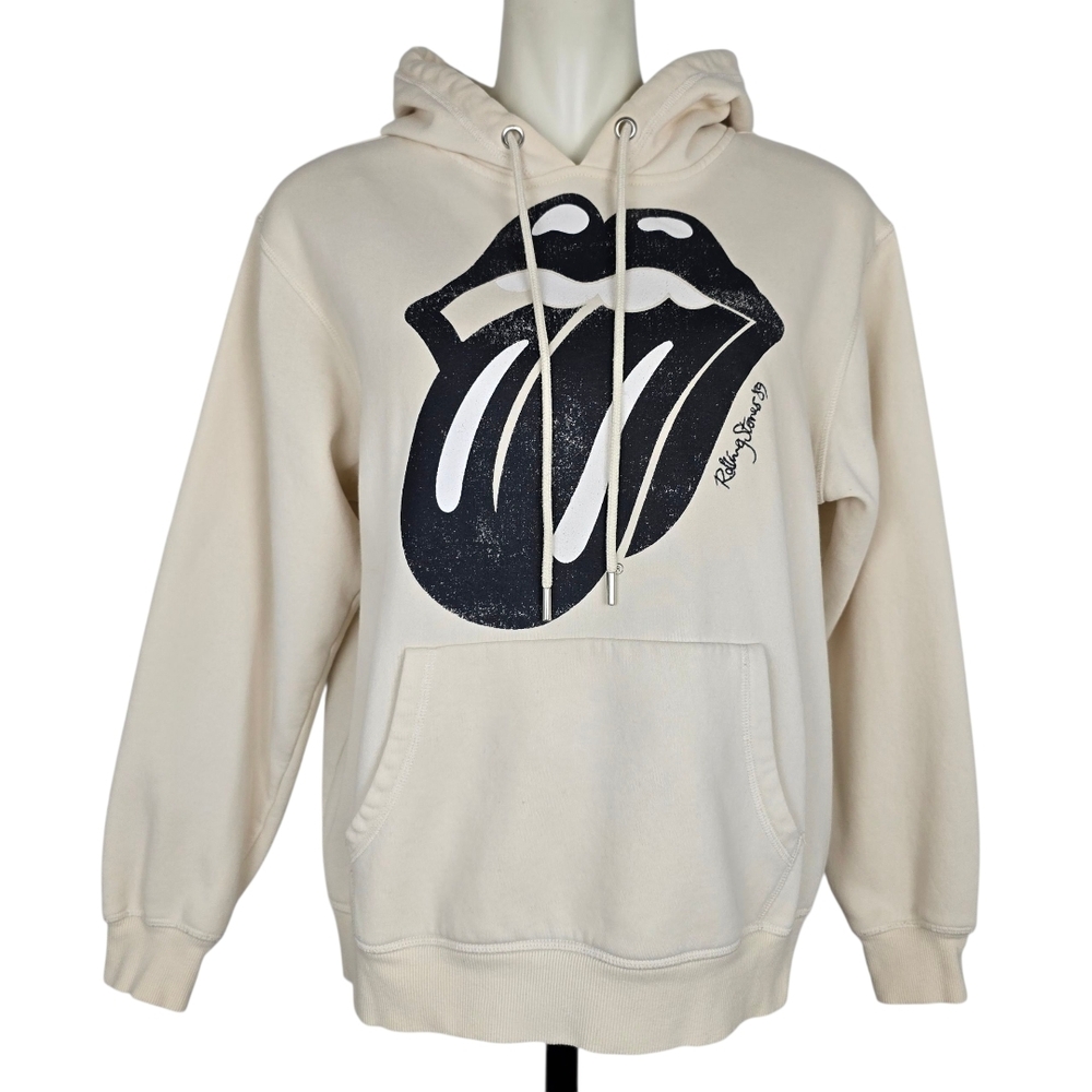 H&M X The Rolling Stones '89 Graphic Collab Women's Cream Pullover Hoodie Size L